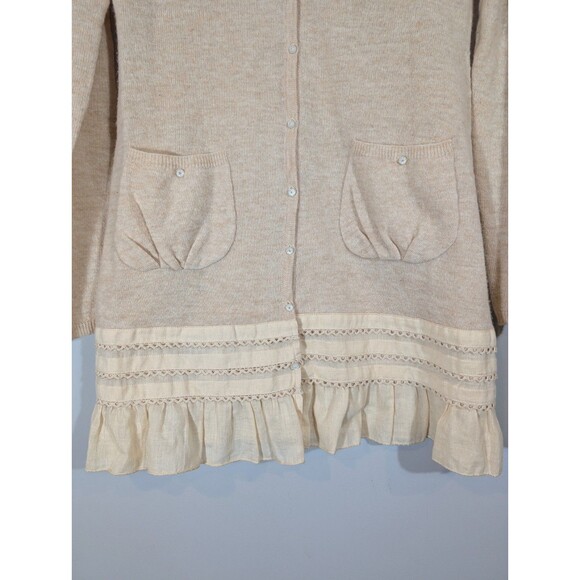 Moth Women Beige Wool Blend Ruffle Hem Sweater Sz S Romantic Academia Feminine - Picture 4 of 8